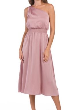 Nicole Miller One-Shoulder Rose Pink Midi Dress sz XS